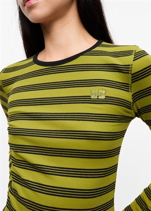 Striped soft cotton rib long sleeve tee Golden Cypress T4189 Ganni 